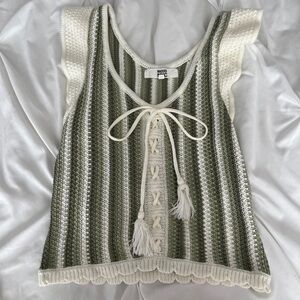 Green and Cream Knit Top